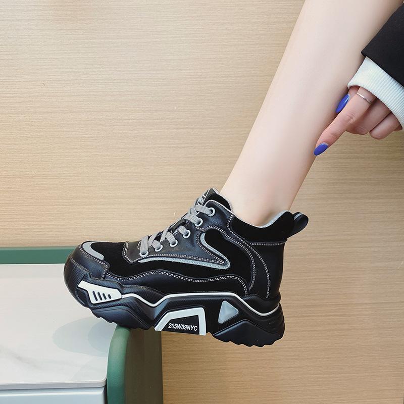 Inner heightening dad shoes women's autumn and winter platform student sports ins velvet warm cotton shoes