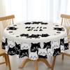 1 Piece Black And White Cat Pattern Tablecloth, Cute Cat Decoration Party Supplies Polyester Machine Washable Tablecloth With Lace, Suitable For Party
