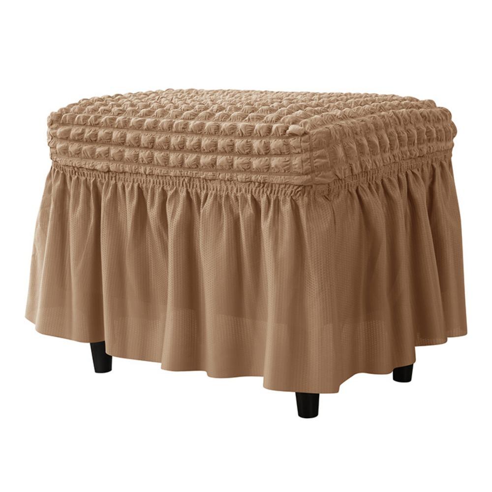 Universal Stool Cover Seersucker Footrest Slipcover Easy Install Ottoman Protector  Dining Room