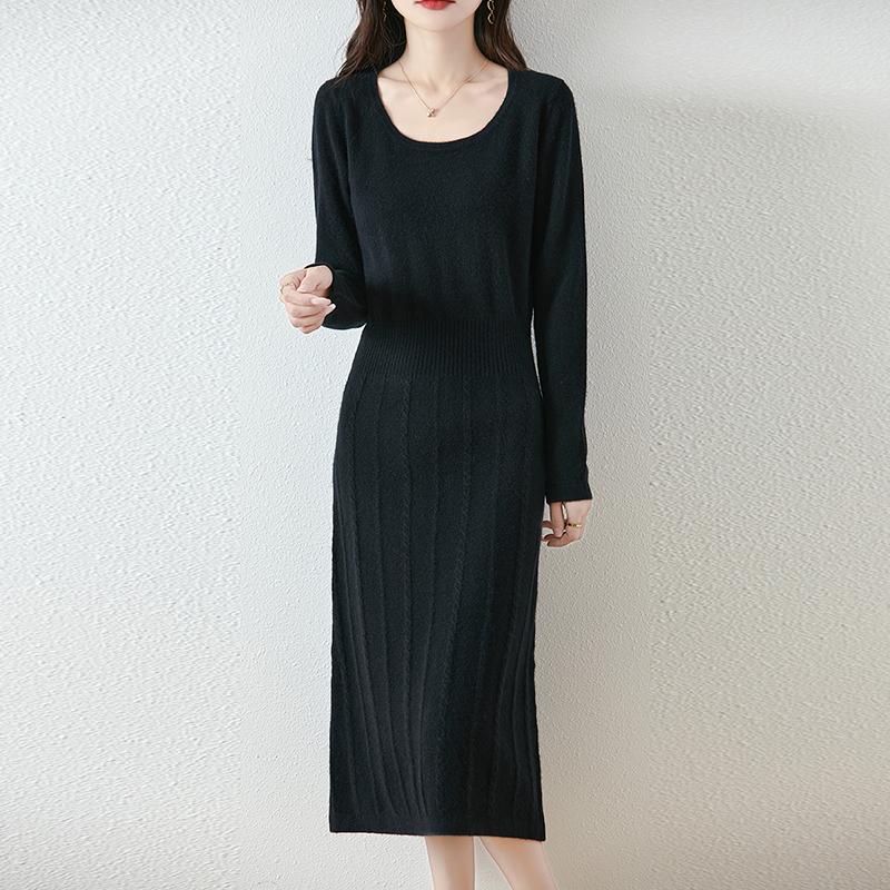 Women Sweater Dress 100% Wool MODERN NEW SAGA O-neck Knit Long Pullover Winter Jumpers Wool Long Dress Female