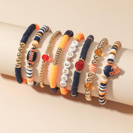 Game Day Bracelets Stackable Sports Football Charm Bracelets Elasticated Football Themed Bracelets Set for Women Men Football Fans Boho Summer
