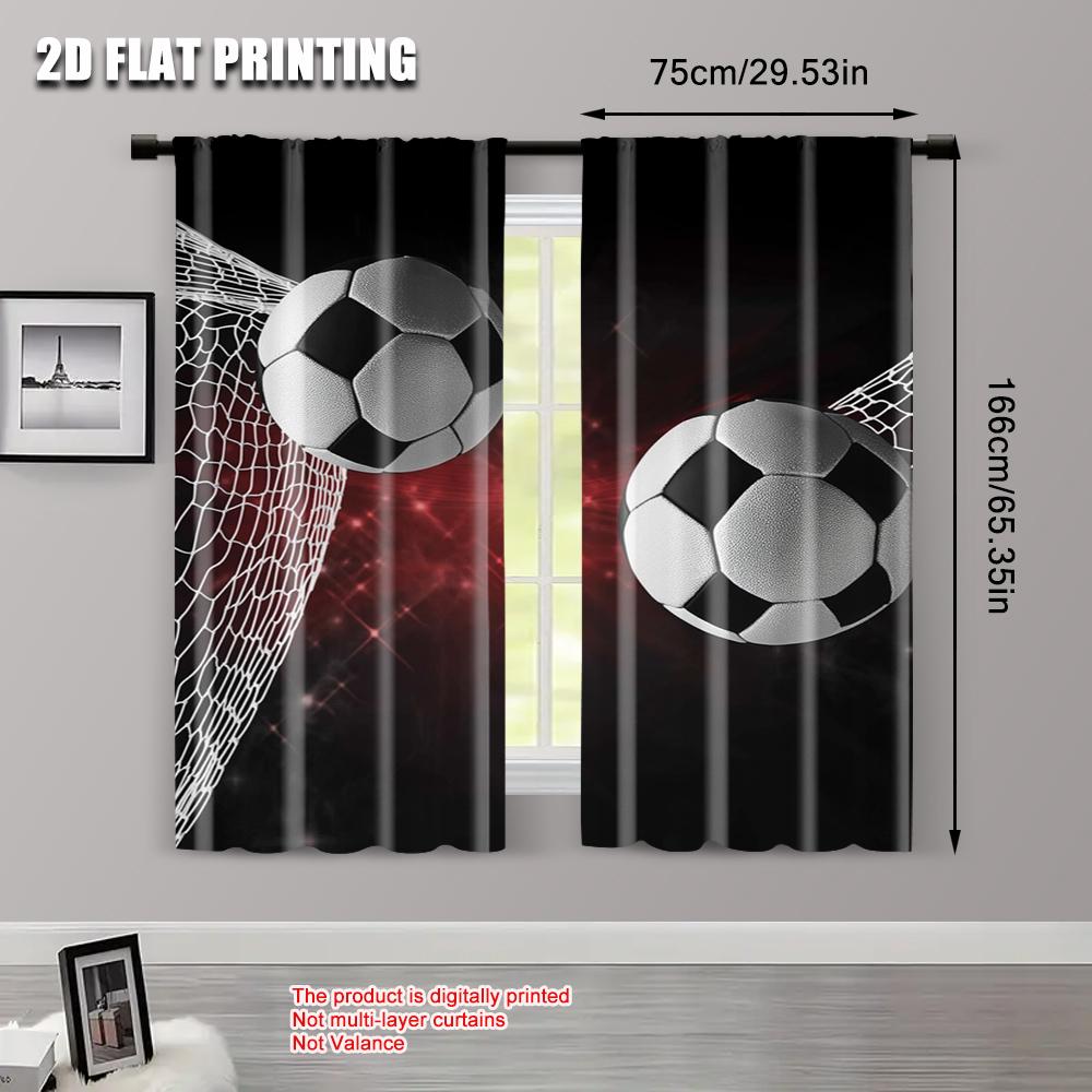 Flat Printing Curtains Soccer Balls Goal Net Image Polyester Without Electricity Versatile Use Holiday Family Set Of 2 Made