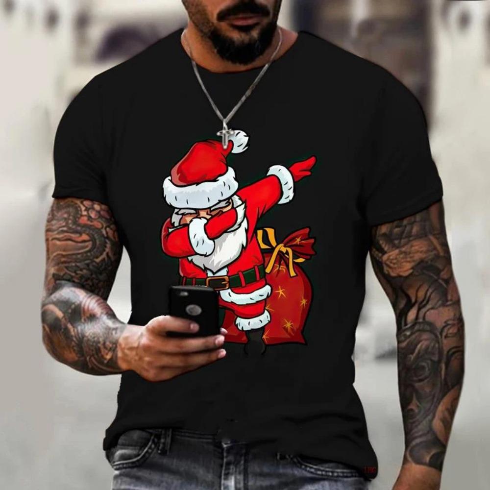 Santa Claus Print Men's T-shirt New Year Party Fashion Clothing Christmas Harajuku Short Sleeved O-neck Top Oversized T-shirt
