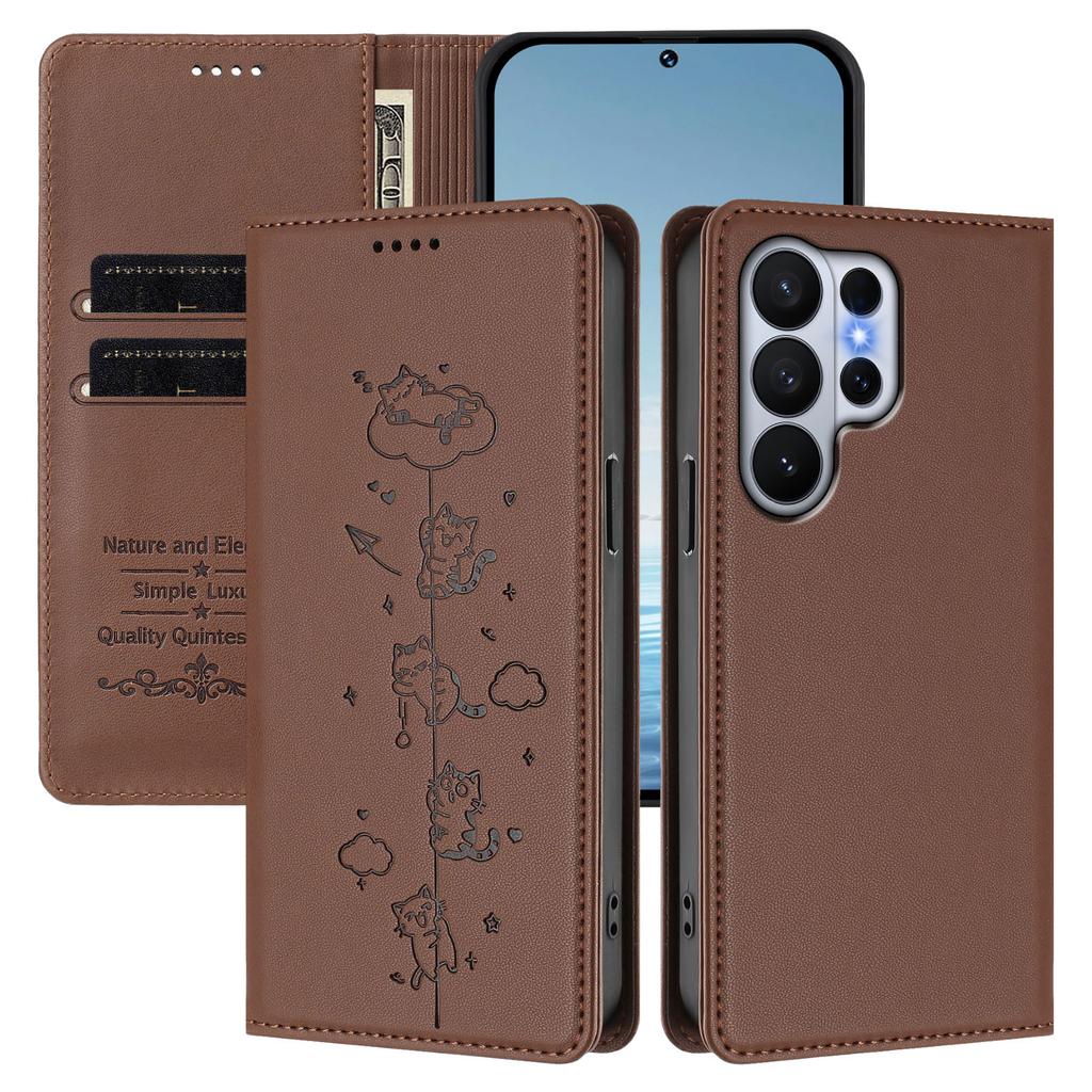 Strong Magnetic Cute Cat Cards Solt Wallet Leather Phone Case For Samsung S26 Ultra Edge S25 Plus S24 FE A56 Kickstand Cover