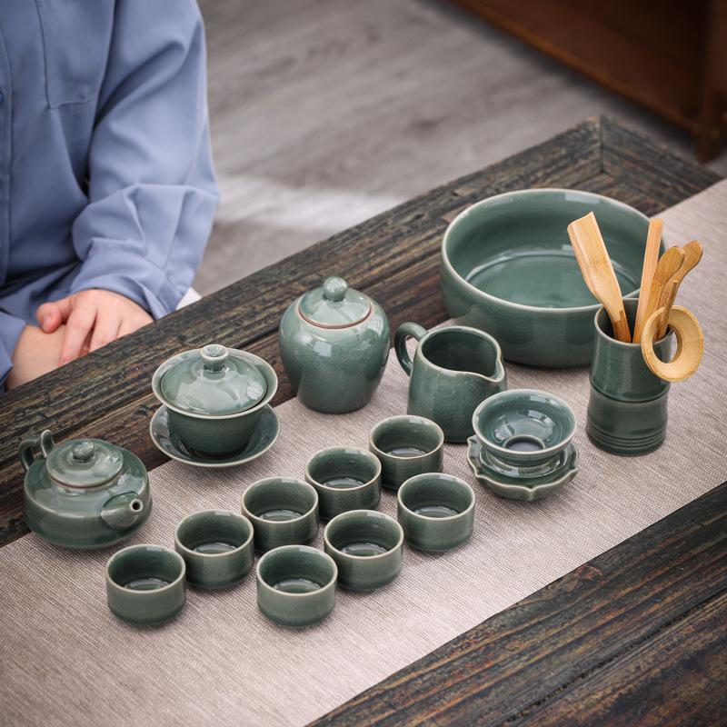 Ceramic Ge Kiln Ru Kiln Kung Fu Tea Set Large Set for Home Use Gifts for Others and Clients, Gift Box Set Vintage