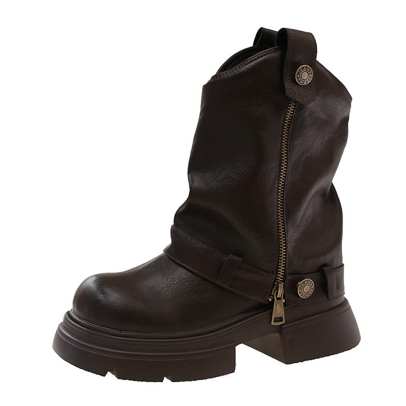 Thick-soled Martin boots women's 2025 autumn and winter new British style explosion small slim short boots Maillard V-mouth boots
