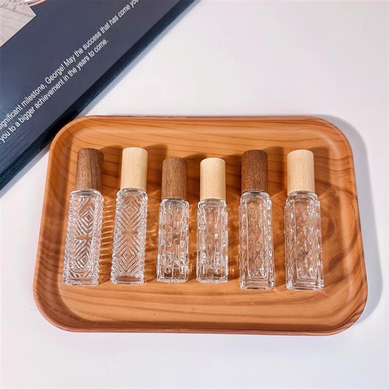 10Ml Wooden Cap Spray Bottle Clear Glass Spray Bottle Perfume Sample Vials Portable Refillable Cosmetic Empty Atomizer Gold Cap