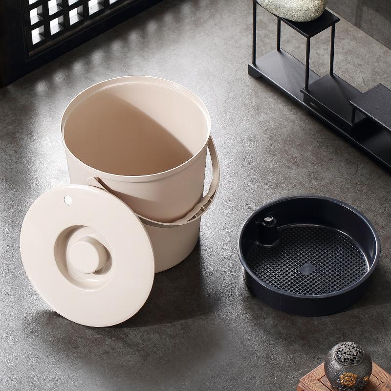 Tea Bucket Plastic Portable Round Waste Bin With Lid Filter Tea Residue Separation Barrel For Home Tea Ceremony Daily Use