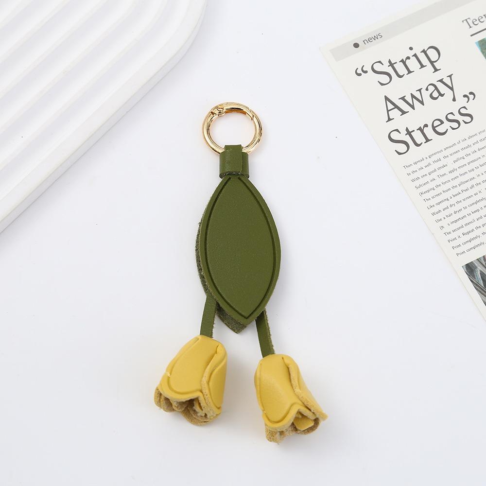 Handmade Flower Pu Keychain Hanger Bag Charm Multi-color Tulip Leather Pendant  Men