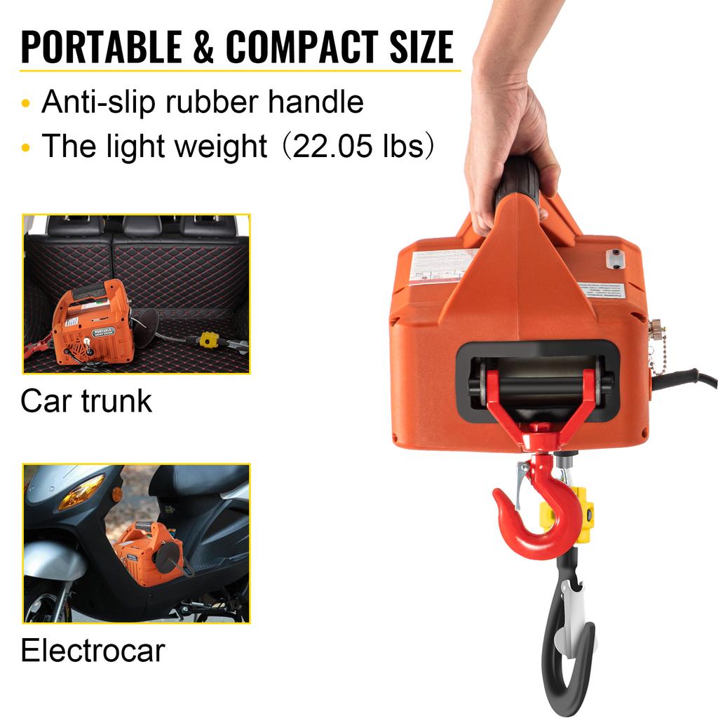 SucceBuy 500kg/1100lbs Electric Hoist Winch Portable Crane 25ft Lifting Height Wired Remote Control for Transportation