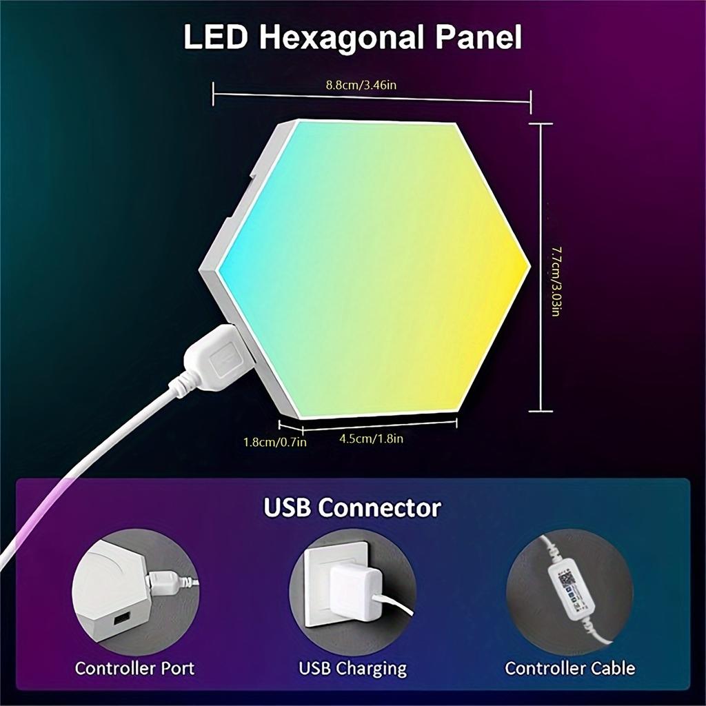 6/10pcs Hexagon Wall Light RGB Panel - Smart APP RGB Hexagonal Modular Gaming Light Music With Sync Honeycomb Shape Panels, Hexagon Lights For Bedroom