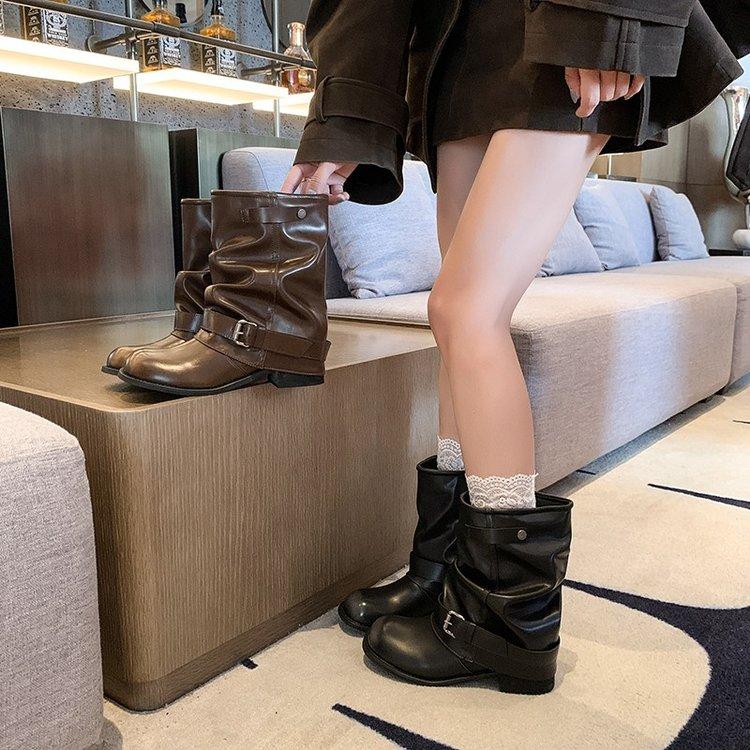 Fashion Ankle Boots for Women's Fashion Heeled Leather Shoes 2025 Walking Dress Winter Boots New Designer Buckle Chelsea Botas Mujer
