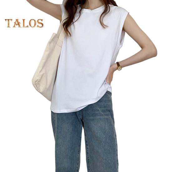 Women Summer T-shirt Round Neck Cap Sleeve Solid Color Tee Shirt Solid Color Loose Fit Casual Tops Daily Wear