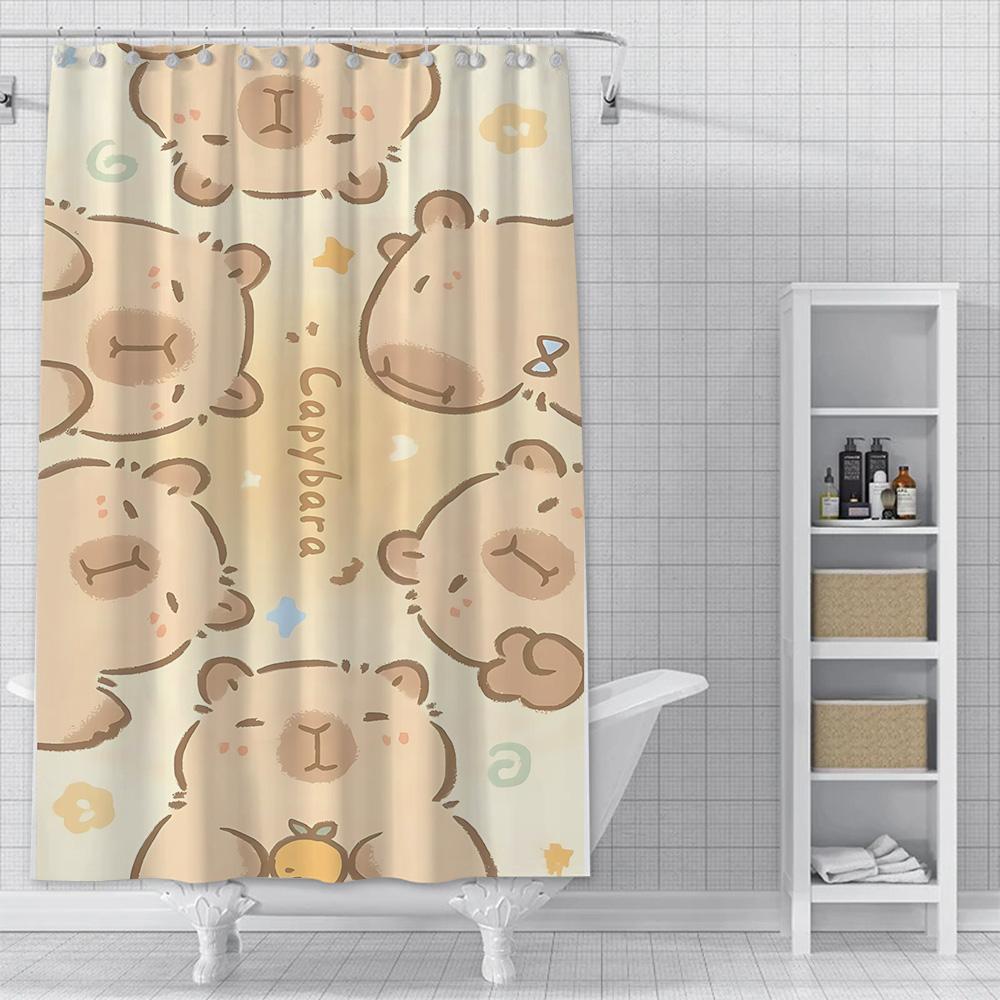 Wodoodporna zasłona prysznicowa z poliestru z farbą, kolorowe zasłony łazienkowe, kawaii kapibary, dekoracja domu i łazienki z haczykiem