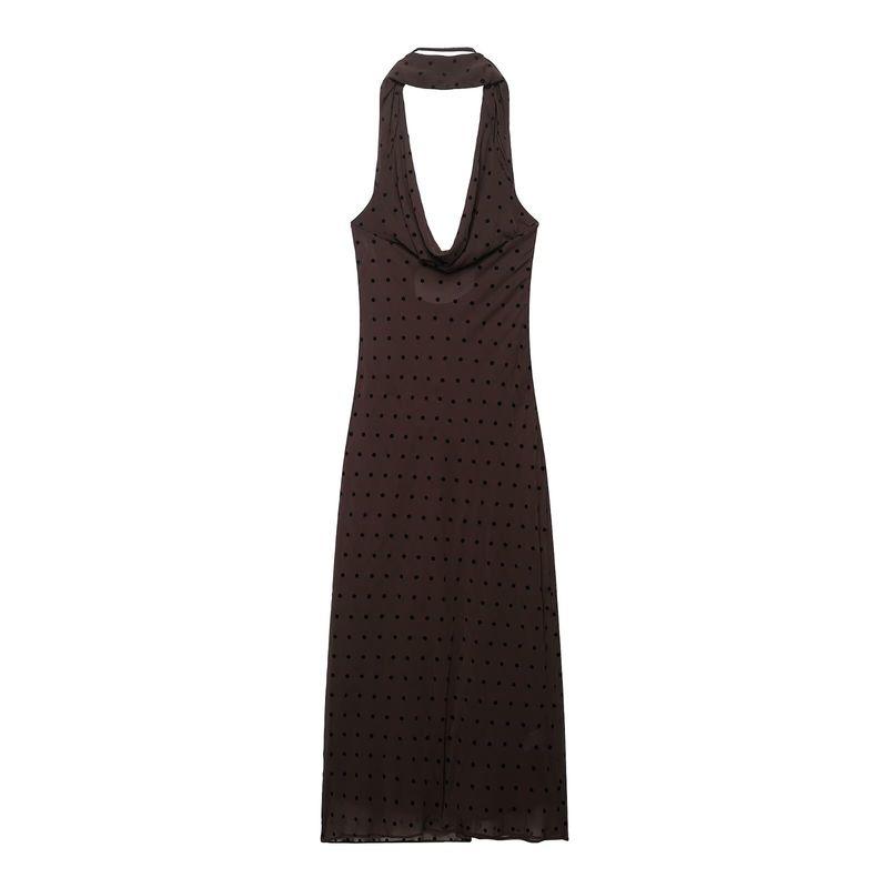 Kaslead New Women Clothes Western Style Simple Net Polka Dot Scarf Length Dress 3067232