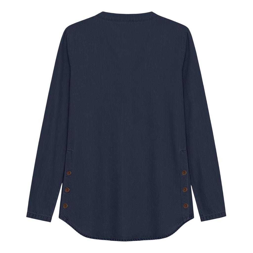 Women's Casual Long Sleeve Denim Shirt with Side Button Closure, Loose Fit Top