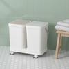 3-Compartment Trash Can Easy to Move Wheeled Sorting Bin 3 Compartment Trash Can Handle Design Kitchen Waste Sorter Space Saving