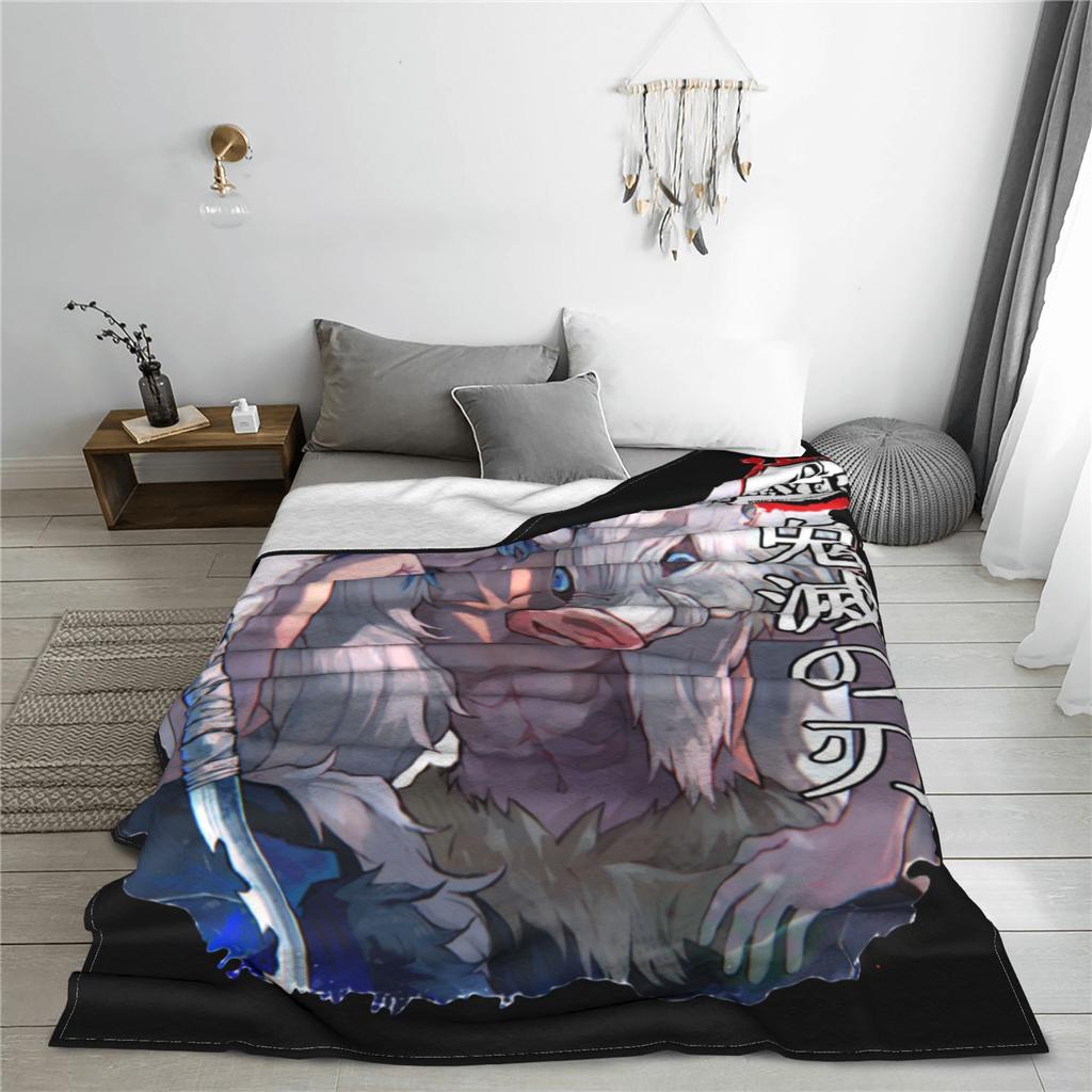 Inosuke Demon Slayer Blanket Velvet Spring Autumn  Multi-function Warm Throw Blanket for Home Outdoor Quilt