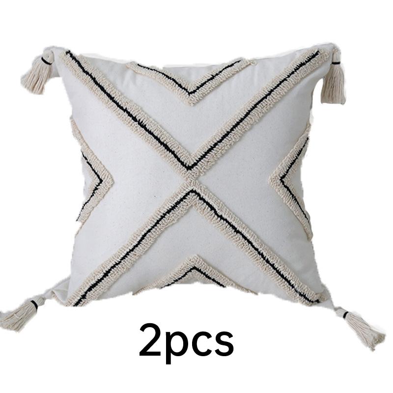 2er-Pack Kissenbezüge mit Boho-Stickerei, 45,7 x 45,7 cm, dekorative Kissenbezüge mit Quasten, gewebte getuftete Kissenbezüge für Couch, Sofa, Schlafzimmer, Wohnzimmer