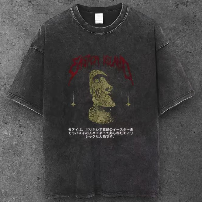 Mens Eastern Island Moai Statue Oversized T Shirt Black Y2K Streetwear S-2XL S разноцветный