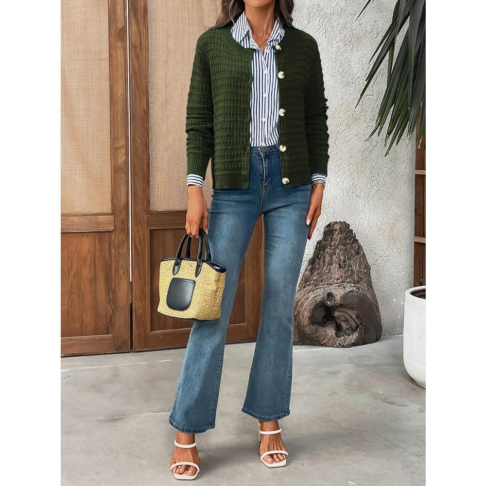 Autumn Solid Color Commuting Knitted Cardigan Jacket Casual Women’s Sweaters