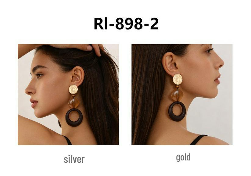 Versatile High-end Geometric Handmade Retro Faux Wood Stud Earrings for Women