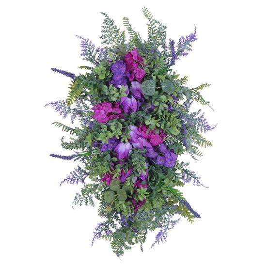 Purple Tulip Wreath with Hydrangea & Hyacinth Artificial Flower Lavender Garland Realistic Spring-Summer Floral Decor for Door Wall Home & Party