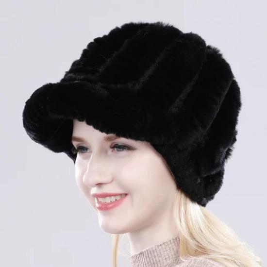 

Женская шапка из натурального кроличьего меха рекс Зимняя вязаная шапка из натурального кроличьего меха рекс Россия Женские теплые шапки-бини из натурального меха чёрный