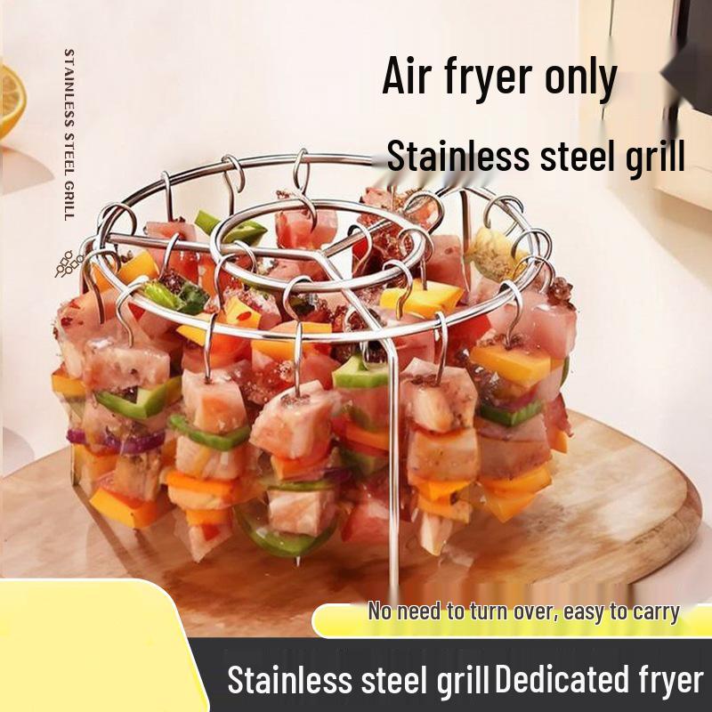 Stainless Steel Air Fryer Grill Rack with Hanging Skewers for Indoor/Outdoor Cooking
