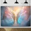 2D Magical Pastel Angel Wings Wall Tapestry, Sparkling Fantasy Feather Scene Backdrop for Living Room