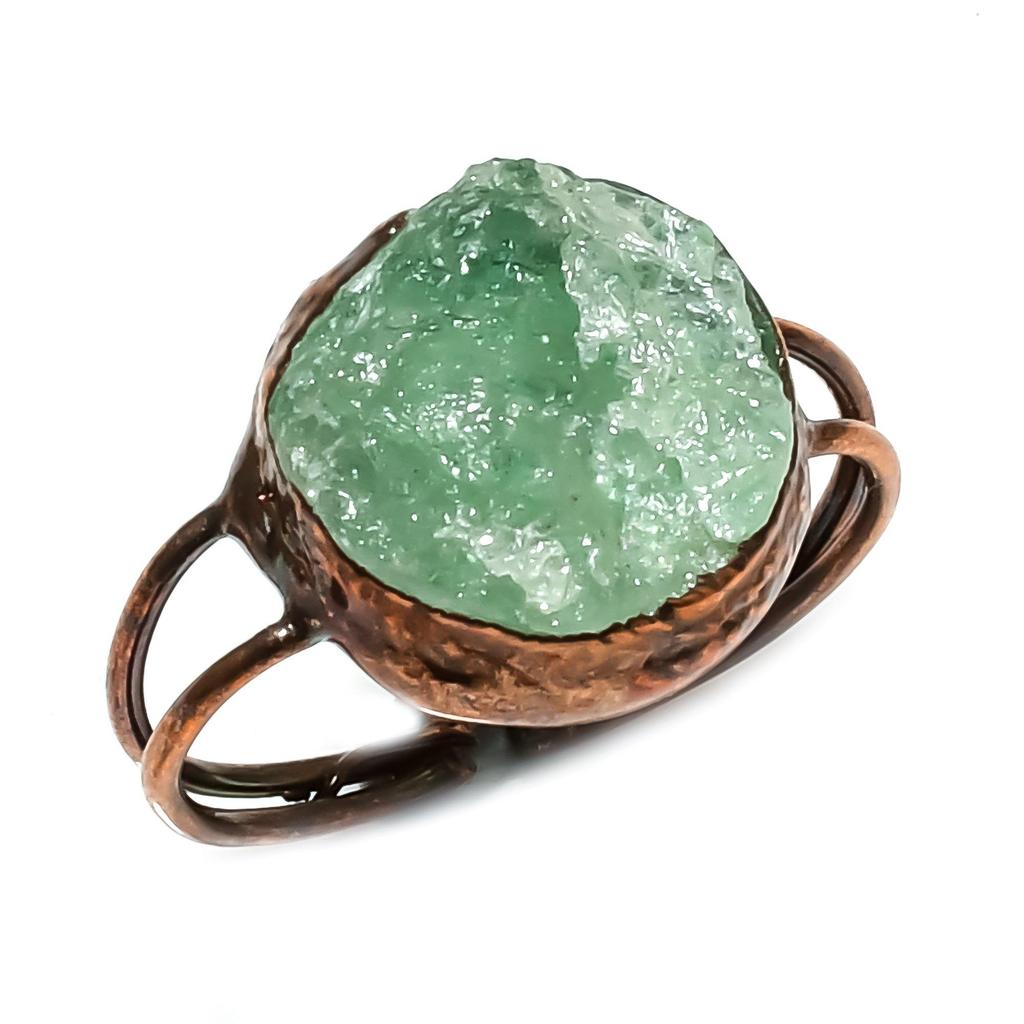 Aquamarine Handmade Gemstone Ring, Copper Electroformed Ring Antique Jewelry, Adjustable Ring Engagement Gift