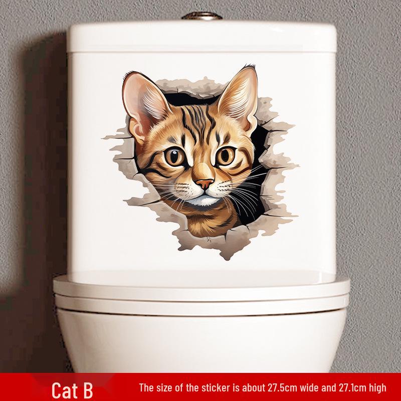 Cute Cat Expression Waterproof Bathroom Stickers - Self-Adhesive Cartoon Toilet Decor