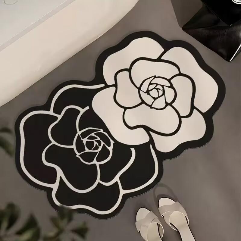 Fresh and Simple Special-shaped Flowers Diatom Mud Bathroom Toilet Toilet Door Water Absorption Dirt-resistant and Easy To Take Care of Floor Mat