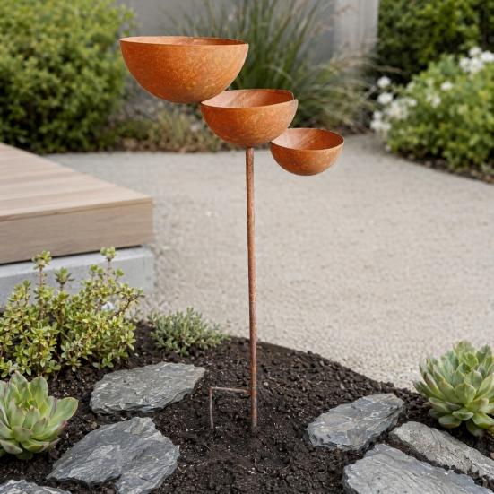 Yousheng 3 Tiered Cascading Rain Catcher Bird Bath, Metal Garden Stake Bird Water Bowl Feeder, Outdoor Pollinator Watering Station for Garden, Patio,