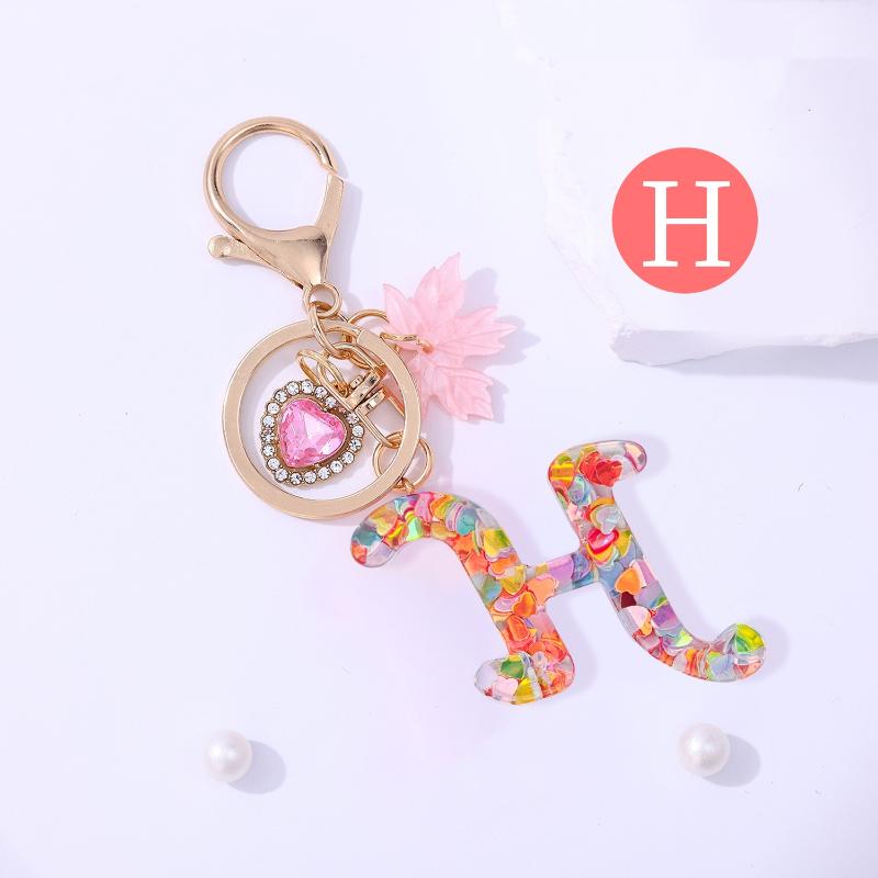Fashion Pink A To Z Letter Keychain 26 Initials Alphabet Heart Pendant Car Keyring Backpack Hanging Decoration Couple Gift