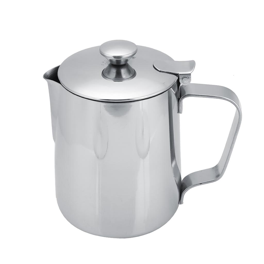 Stainless Steel Coffee Cup Mug Milk Frothing Pitcher Jug with Lid for Latte Coffee Art