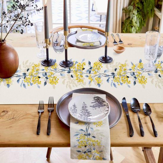 Summer Table Runner 70 Inches Long Spring Flower Wild Leaves Seasonal Runner for Tables Dining Room Blue White Yellow Floral Holiday Dinner Runner