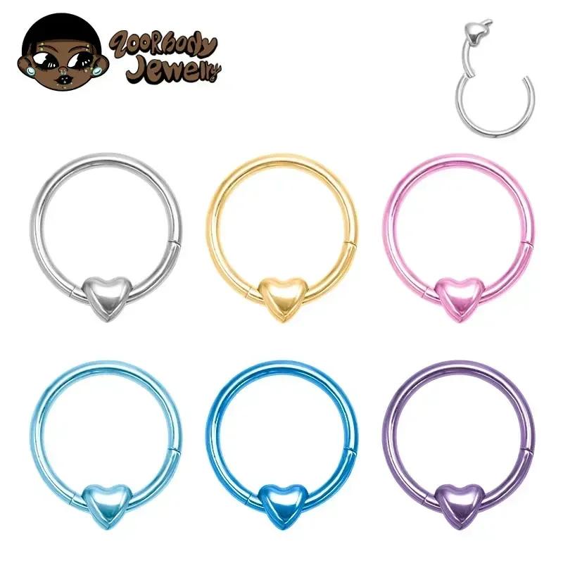 ASTM F136 Titan Herz Clicker Septum Piercing 16G Daith Helix Ohrring Piercing Neue Nasenringe Anodierter Körperschmuck