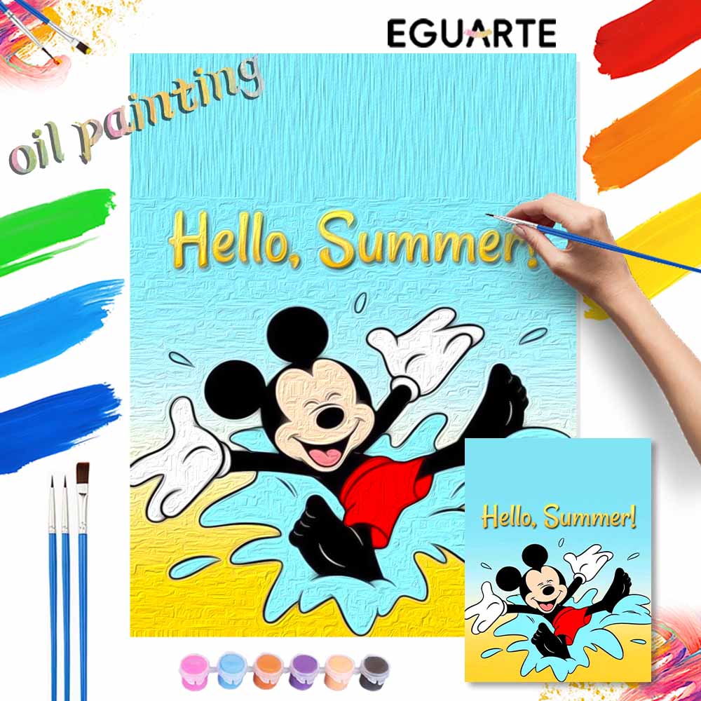 Disney Mickey Summer Paint By Number Kit Number Drawing Canvas DIY Picture Home Decor Disney Cartoon Painting Art For Adults Wall Gift