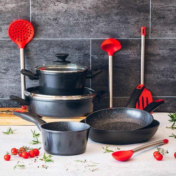 MONIX Titan Rock | Grill 28 cm à rayures, aluminium forgé, fond pleine induction, antiadhésif intérieur et extérieur, compatible