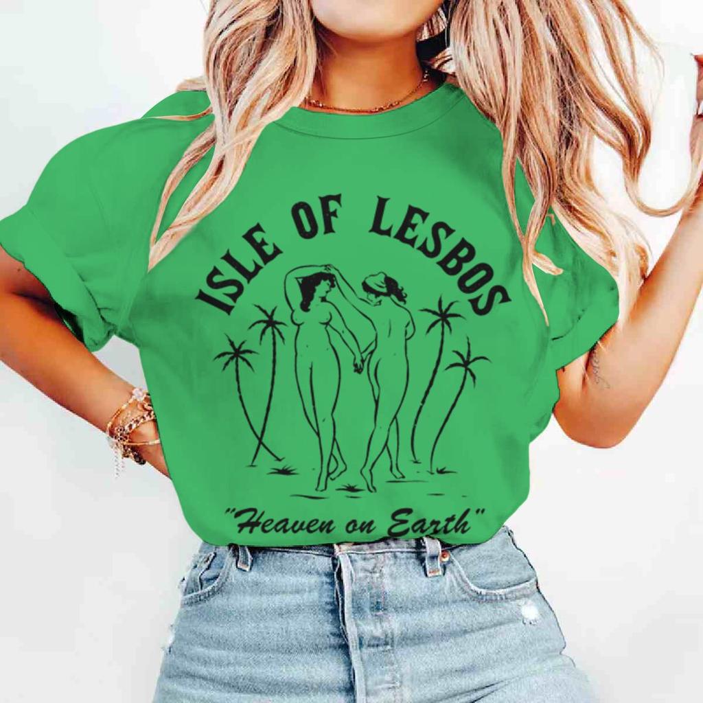 Vintage LGBT Clothes ISLE OF LESBOS Lesbian Streetwear GAY Pride Month Bisexual Couples Matching T Shirt Women Men Y2K Tops