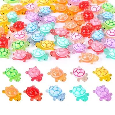 100 ks Mini pryskyřičných želv Noční svítící figurky želv Multifunkční svítící ve tmě želví miniatury pro mikro zahradničení