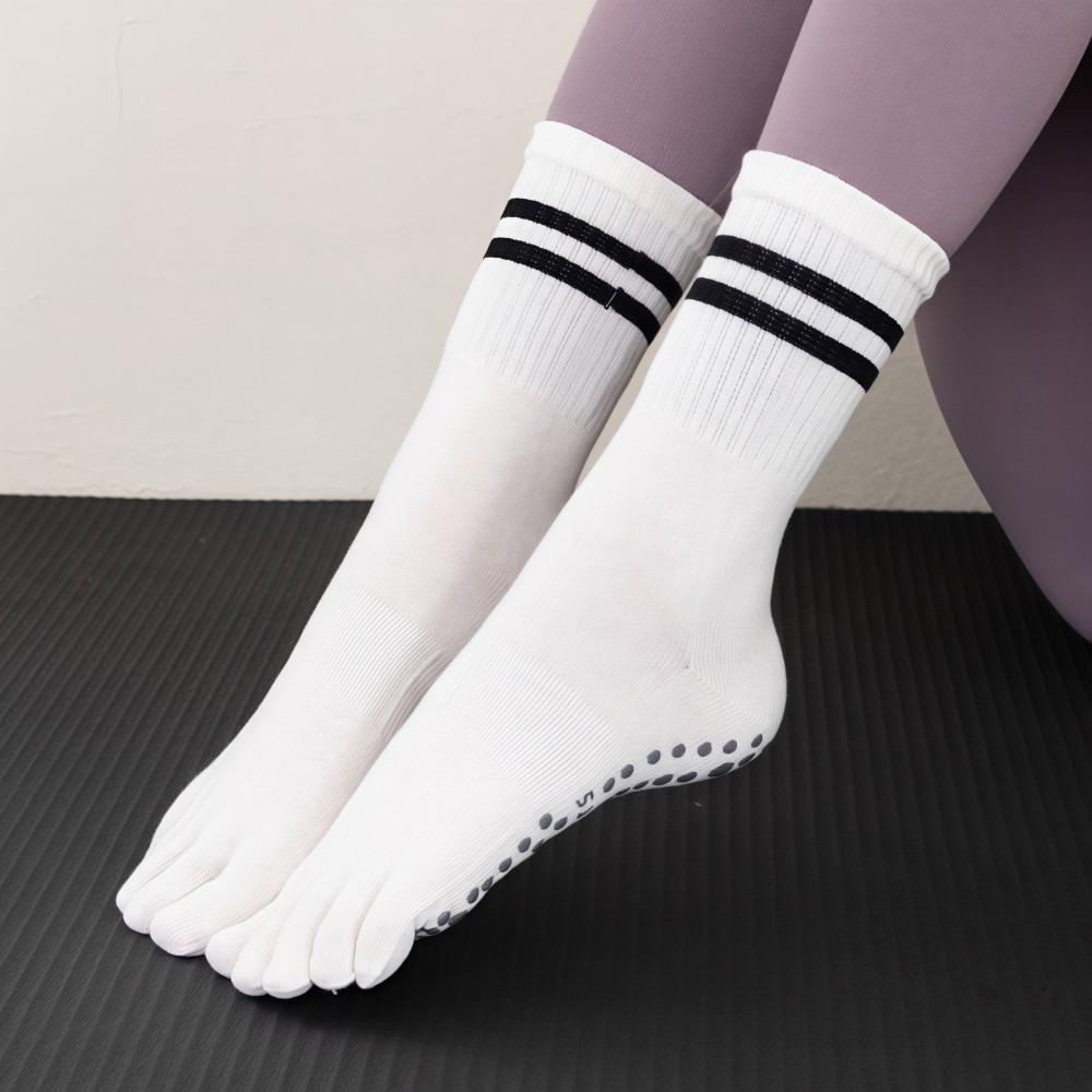 

Mid-tube Five Toe Pilates Socks Non-Slip Cotton Fitness Yoga Sock Breathable Thickened Ballet Dance Sports Socks білий