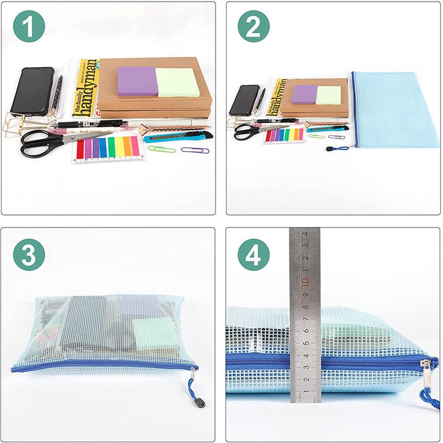 5pcs/lot Gridding Waterproof Zipper Bag Clear PVC A4 Binder Pockets Document Pen Filing Products Folders for Office & School
