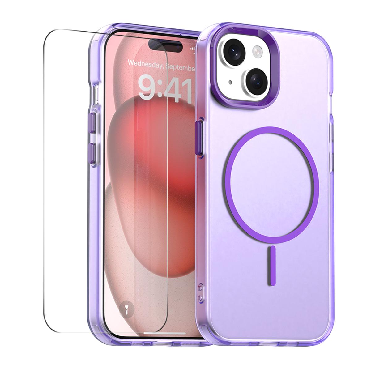 

For iPhone 14 Plus Case with 9H Tempered Glass ENKAY HAT PRINCE PC TPU Phone Cover Compatible with MagSafe