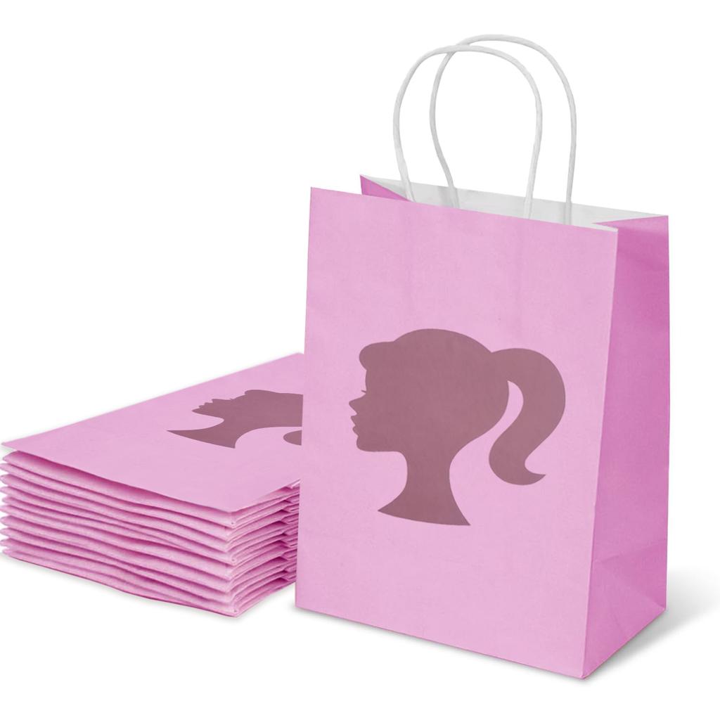 Pink Girl Gift Bags Paper Bags with Handles Bulk, Shopping Bags, Party Bags, Retail Bags, Merchandise Bags, Favor Bags