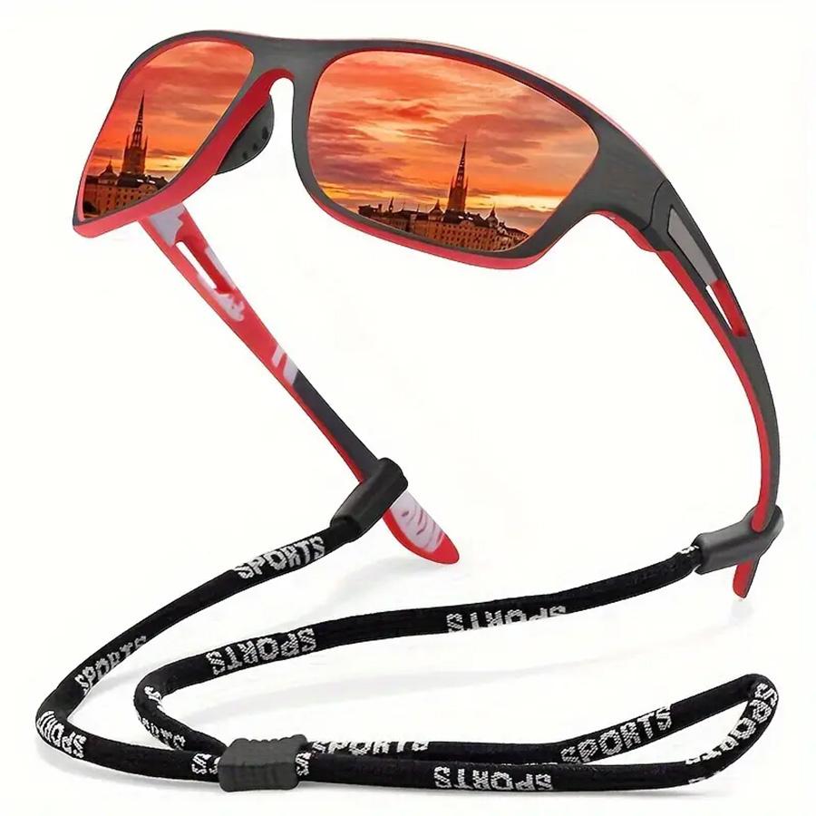 

Fashion Sports Sunglasses With Chain Men Women Brand Designer Retro Sun Glasses Cycling Climbing Fishing UV400 Eyewear красный