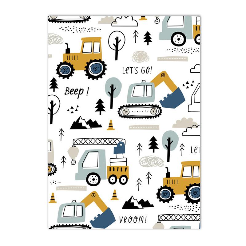 Kreslený Jeřáb Bagr Traktor Nákladní plakát Nástěnné umění Obraz na plátně Dětská školka Chlapci Obrázky Nordic Wall Print Room Decor
