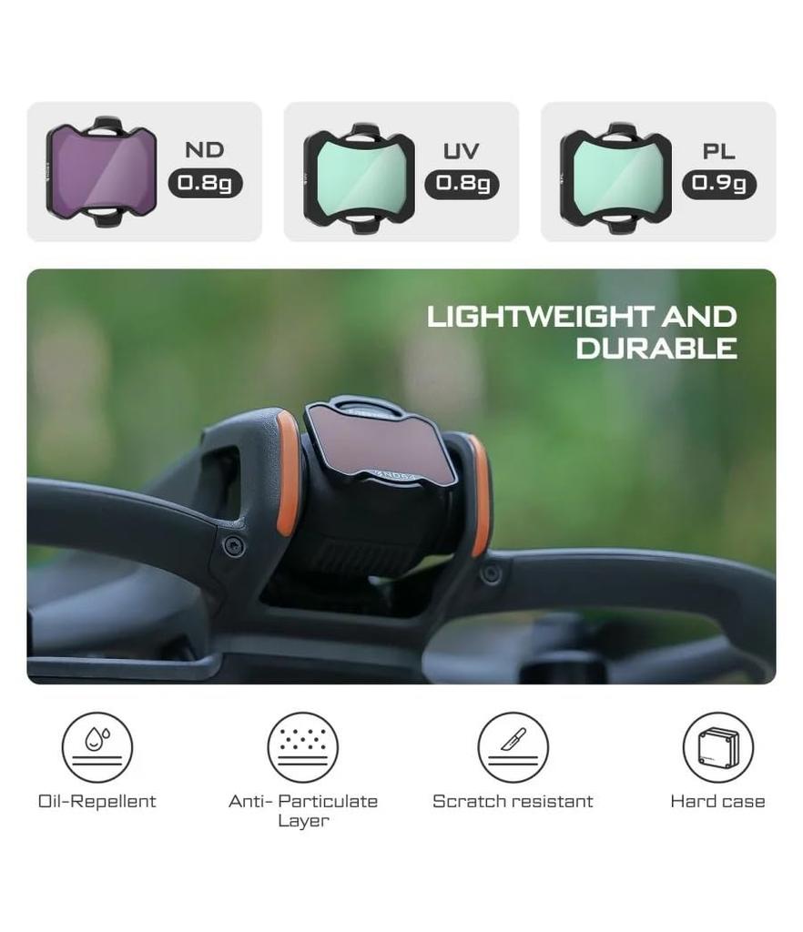 Freewell ND Filter for DJI Avata 2 PL Total of 7 Mega Pack Shading Lens Polarizing Variable PL Filter Shutter Speed Adjustment Water Surface