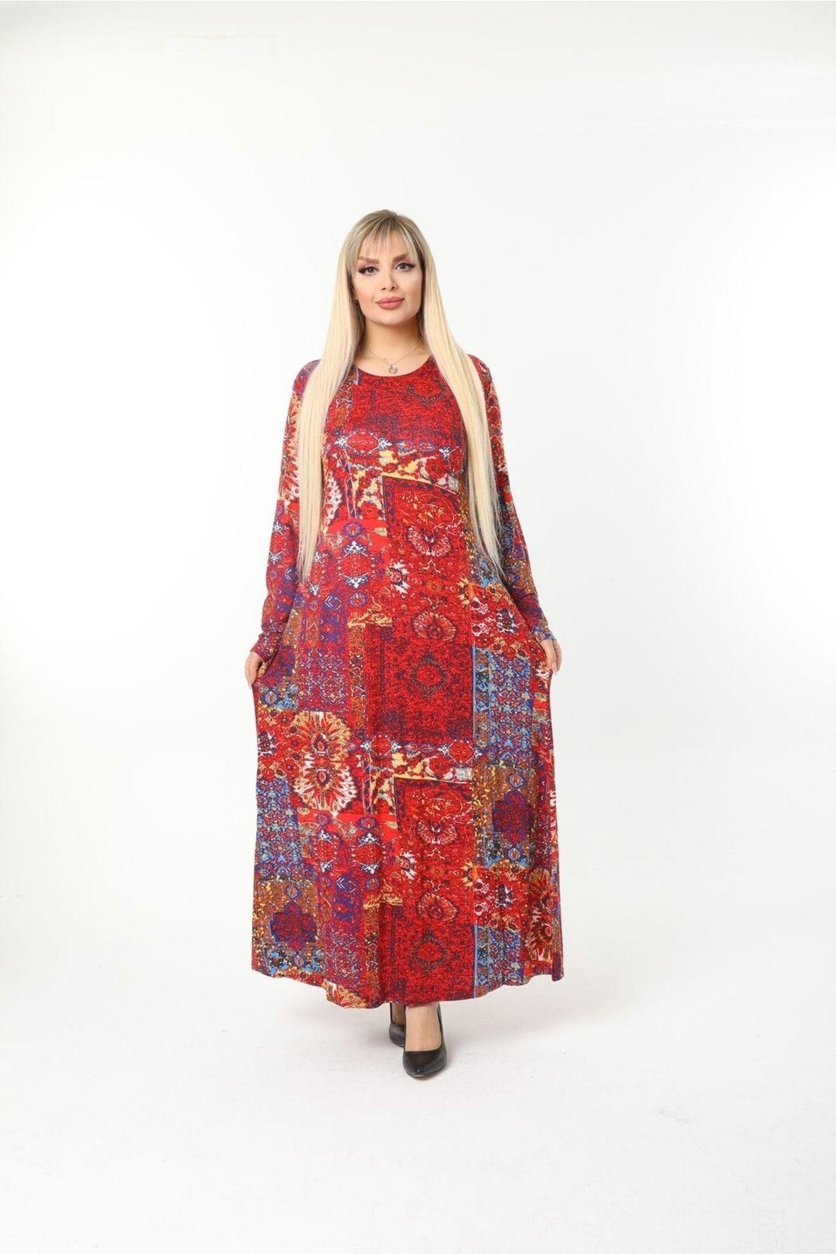 

Женское платье большого размера Плюс размер Полная длина из вискозной ткани с длинным рукавом с рисунком Платье